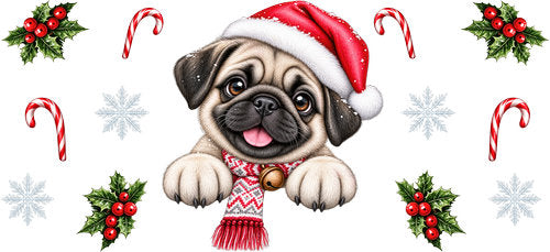 Pug Christmas UV DTF Cup Wrap for 16oz Libbey Can KA-19199
