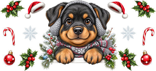 Rottweiler Christmas UV DTF Cup Wrap for 16oz Libbey Can KA-19201