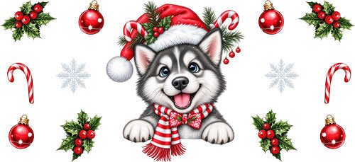 Siberian Husky Christmas UV DTF Cup Wrap for 16oz Libbey Can KA-19205