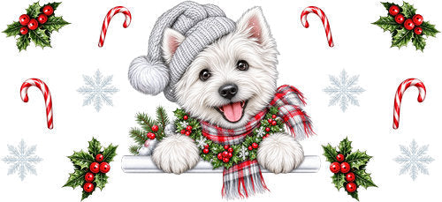 West Highland Terrier Christmas UV DTF Cup Wrap for 16oz Libbey Can KA-19208