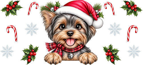 Yorkshire Terrier Christmas UV DTF Cup Wrap for 16oz Libbey Can KA-19209