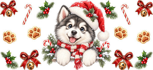 Siberian Husky Christmas UV DTF Cup Wrap for 16oz Libbey Can KA-19212