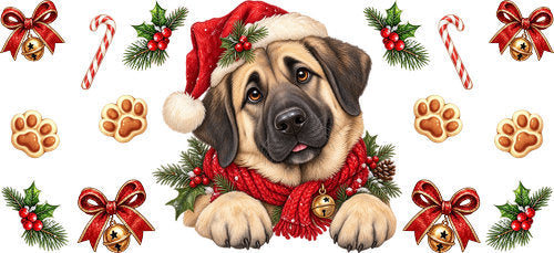 Mastiff Christmas UV DTF Cup Wrap for 16oz Libbey Can KA-19213