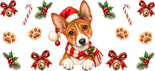 Basenji Christmas UV DTF Cup Wrap for 16oz Libbey Can KA-19214