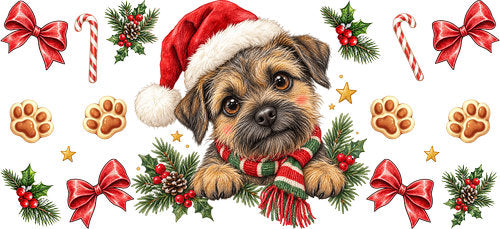 Border Terrier Christmas UV DTF Cup Wrap for 16oz Libbey Can KA-19216