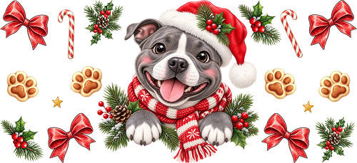 Pit Bull Christmas UV DTF Cup Wrap for 16oz Libbey Can KA-19217