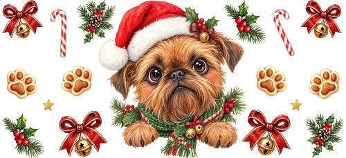 Brussels Griffon Christmas UV DTF Cup Wrap for 16oz Libbey Can KA-19220