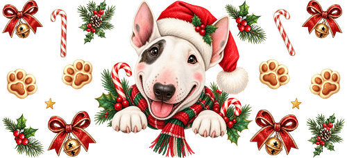 Bull Terrier Christmas UV DTF Cup Wrap for 16oz Libbey Can KA-19221