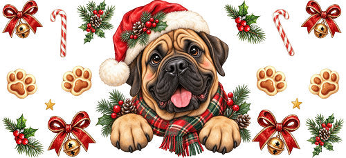 Bullmastiff Christmas UV DTF Cup Wrap for 16oz Libbey Can KA-19222