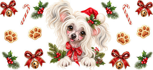 Chinese Crested Christmas UV DTF Cup Wrap for 16oz Libbey Can KA-19226