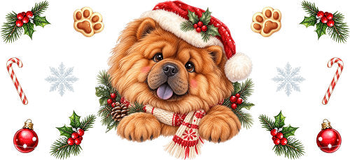 Chow Chow Christmas UV DTF Cup Wrap for 16oz Libbey Can KA-19227