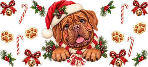 Dogue de Bordeaux Christmas UV DTF Cup Wrap for 16oz Libbey Can KA-19230