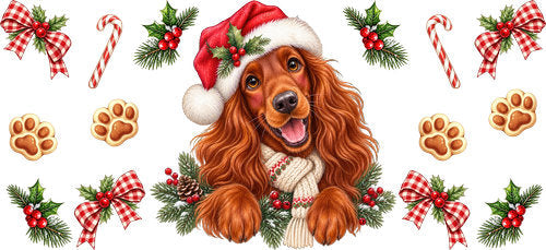 Irish Setter Christmas UV DTF Cup Wrap for 16oz Libbey Can KA-19237