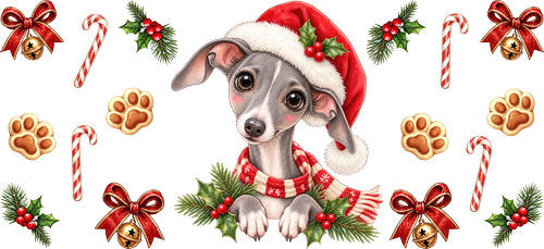 Italian Greyhound Christmas UV DTF Cup Wrap for 16oz Libbey Can KA-19239
