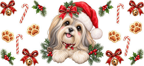 Lhasa Apso Christmas UV DTF Cup Wrap for 16oz Libbey Can KA-19243