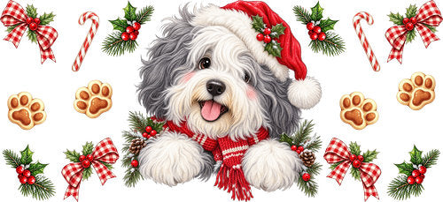 Old English Sheepdog Christmas UV DTF Cup Wrap for 16oz Libbey Can KA-19247