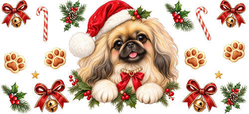 Pekingese Christmas UV DTF Cup Wrap for 16oz Libbey Can KA-19249