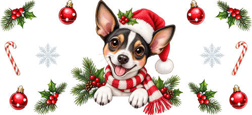 Rat Terrier Christmas UV DTF Cup Wrap for 16oz Libbey Can KA-19250