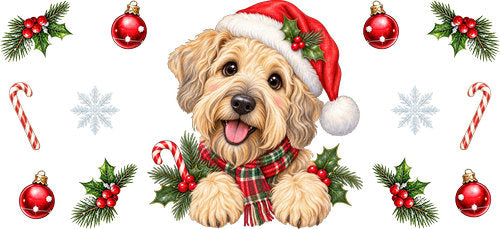 Soft Coated Wheaten Terrier Christmas UV DTF Cup Wrap for 16oz Libbey Can KA-19254
