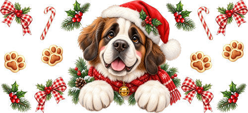 Saint Bernard Christmas UV DTF Cup Wrap for 16oz Libbey Can KA-19255