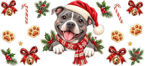 Staffordshire Bull Terrier Christmas UV DTF Cup Wrap for 16oz Libbey Can KA-19256