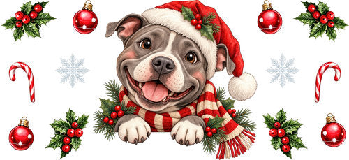 Pit Bull Christmas UV DTF Cup Wrap for 16oz Libbey Can KA-19260