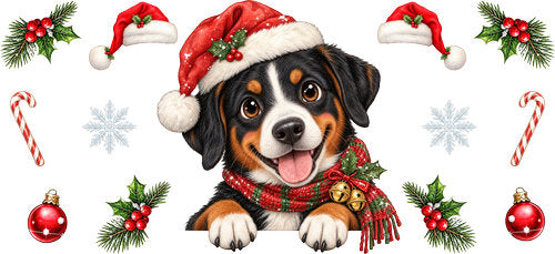 Bernese Mountain Dog Christmas UV DTF Cup Wrap for 16oz Libbey Can KA-19263