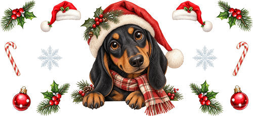 Dachshund Christmas UV DTF Cup Wrap for 16oz Libbey Can KA-19265