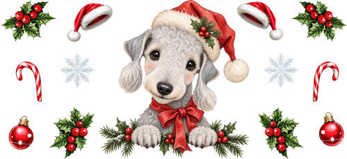 Bedlington Terrier Christmas UV DTF Cup Wrap for 16oz Libbey Can KA-19267