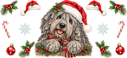 Bergamasco Sheepdog Christmas UV DTF Cup Wrap for 16oz Libbey Can KA-19269