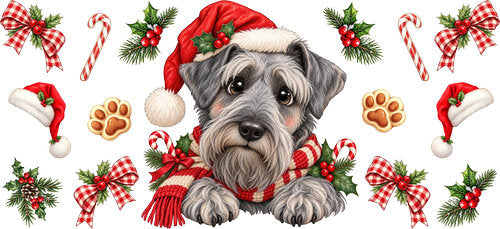 Miniature Schnauzer Christmas UV DTF Cup Wrap for 16oz Libbey Can KA-19274