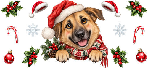 German Shepherd Christmas UV DTF Cup Wrap for 16oz Libbey Can KA-19275