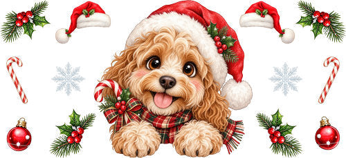 Cockapoo Christmas UV DTF Cup Wrap for 16oz Libbey Can KA-19277
