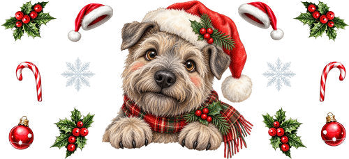 Border Terrier Christmas UV DTF Cup Wrap for 16oz Libbey Can KA-19285