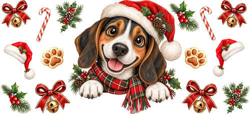 Beagle Christmas UV DTF Cup Wrap for 16oz Libbey Can KA-19287