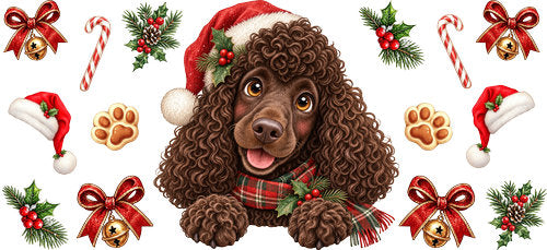 Irish Water Spaniel Christmas UV DTF Cup Wrap for 16oz Libbey Can KA-19290