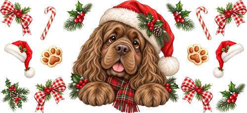 Cocker Spaniel Christmas UV DTF Cup Wrap for 16oz Libbey Can KA-19307