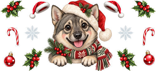 Norwegian Elkhound Christmas UV DTF Cup Wrap for 16oz Libbey Can KA-19308