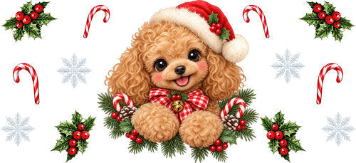 Toy Poodle Christmas UV DTF Cup Wrap for 16oz Libbey Can KA-19309