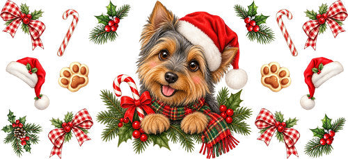 Yorkshire Terrier Christmas UV DTF Cup Wrap for 16oz Libbey Can KA-19313
