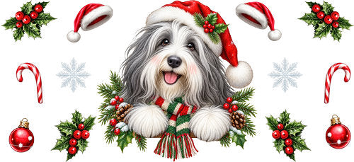 Bearded Collie Christmas UV DTF Cup Wrap for 16oz Libbey Can KA-19315