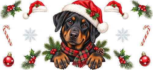 Rottweiler Christmas UV DTF Cup Wrap for 16oz Libbey Can KA-19316