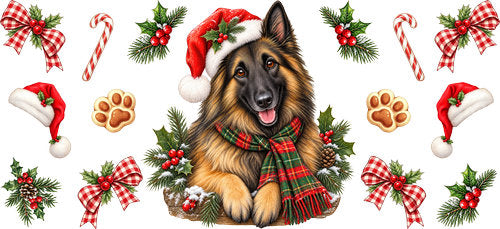 German Shepherd Christmas UV DTF Cup Wrap for 16oz Libbey Can KA-19318