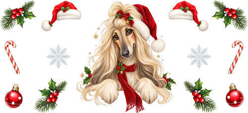 Afghan Hound Christmas UV DTF Cup Wrap for 16oz Libbey Can KA-19321