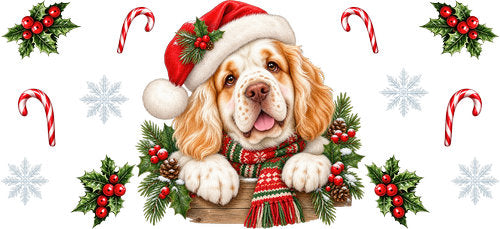 Clumber Spaniel Christmas UV DTF Cup Wrap for 16oz Libbey Can KA-19325