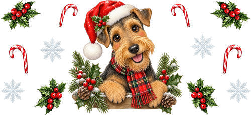 Airedale Terrier Christmas UV DTF Cup Wrap for 16oz Libbey Can KA-19334
