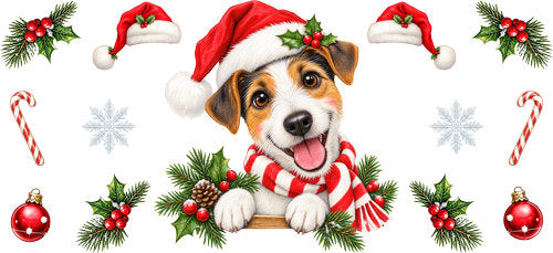 Jack Russell Terrier Christmas UV DTF Cup Wrap for 16oz Libbey Can KA-19342