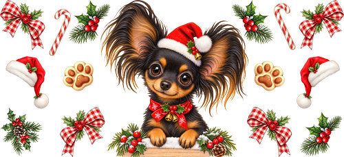 Papillon Christmas UV DTF Cup Wrap for 16oz Libbey Can KA-19345