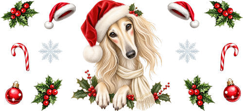 Afghan Hound Christmas UV DTF Cup Wrap for 16oz Libbey Can KA-19346