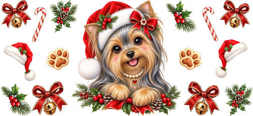 Yorkshire Terrier Christmas UV DTF Cup Wrap for 16oz Libbey Can KA-19348